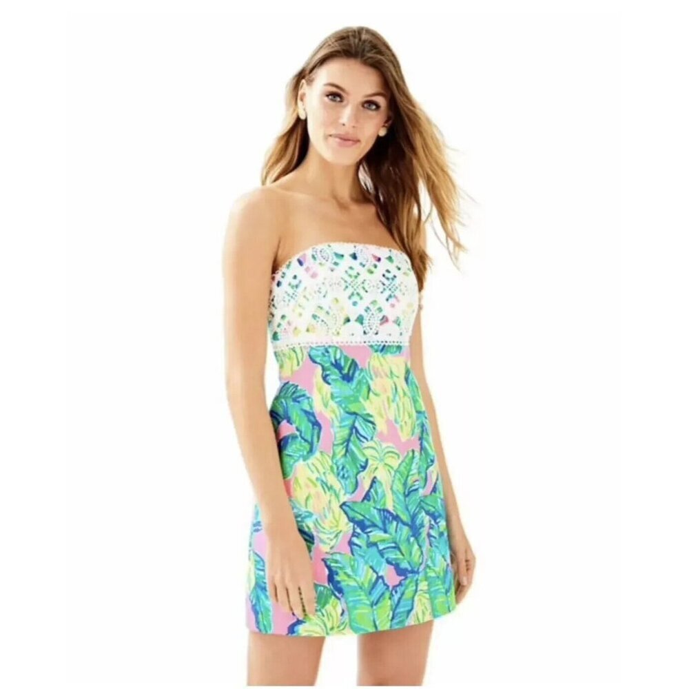Lilly Pulitzer Strapless Mini Dress - White, Green, Blue
